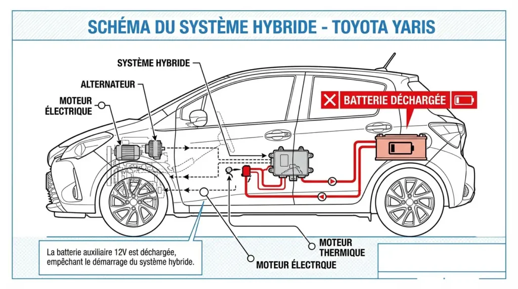 panne de batterie 12V d'une Toyota Yaris hybride