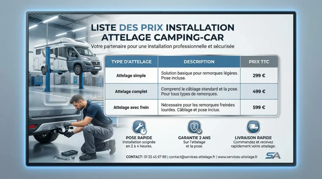 tarifs de pose d'attelage selon le type de camping car