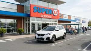 Super U : monospace 7 places disponible à la location sur le parking du magasin.