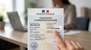 Certificat d'immatriculation : doigt pointant vers le numéro de formule du document