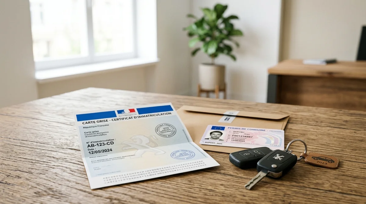 Documents administratifs et clés de voiture sur un bureau pour illustrer qui peut vendre la voiture d'une personne décédée.