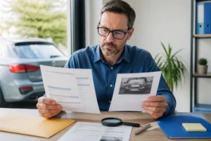 Personne examinant un avis de contravention pour excès de vitesse de 20 km au-dessus des limites autorisées